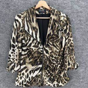 Dusak Jacket Women M Medium Brown Animal Print Collared Full Zip Long Sleeve